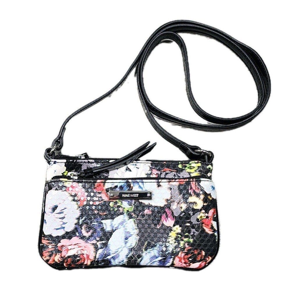 Nine West Black Floral Crossbody PURSE Small